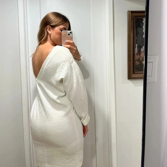 Selected Femme White Mini Textured Dress With Balloon Sleeves | Size  Small - Picture 3 of 12